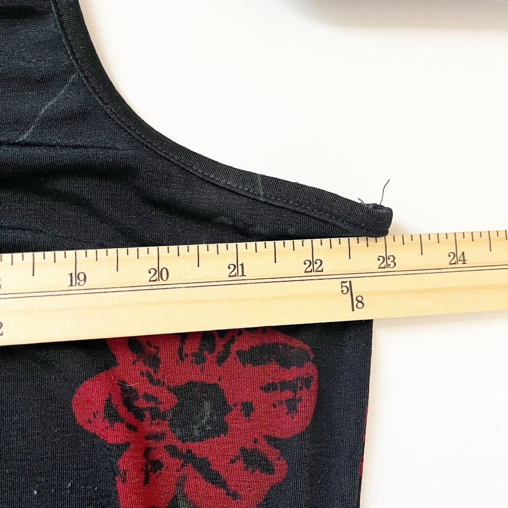 Vintage Y2K 90s Black & Red Floral Slinky Sleeveless Tank Top Whimsigoth Size 1X - Picture 4 of 5